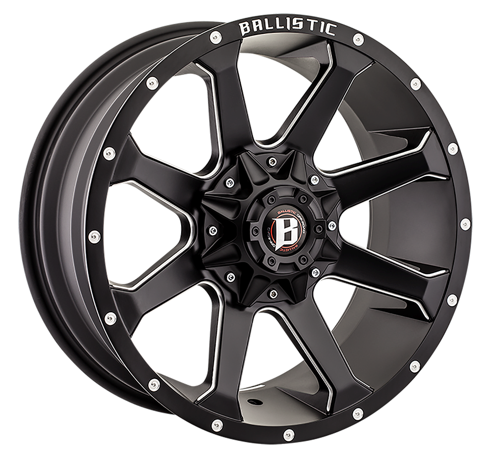 BALLISTIC 971-HAWK 17X9 6X135/139.7 +00 FLAT BLACK w/MILLED WINDOWS