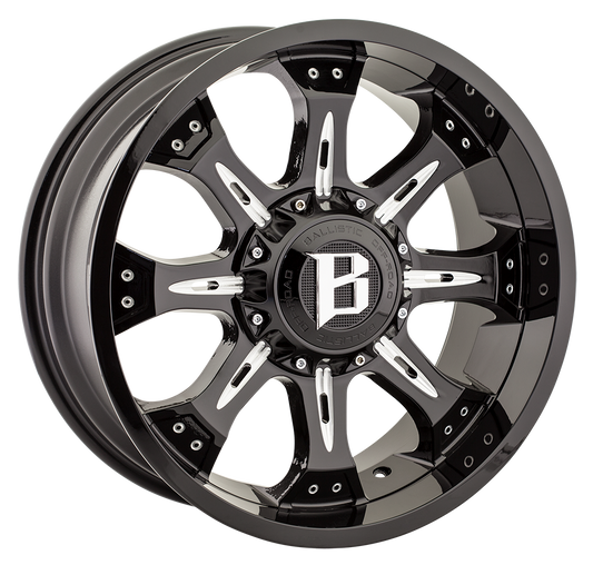 BALLISTIC 973-SCORPION 20X9 6X135/139.7 +00 GLOSS BLACK w/MILLED WINDOWS