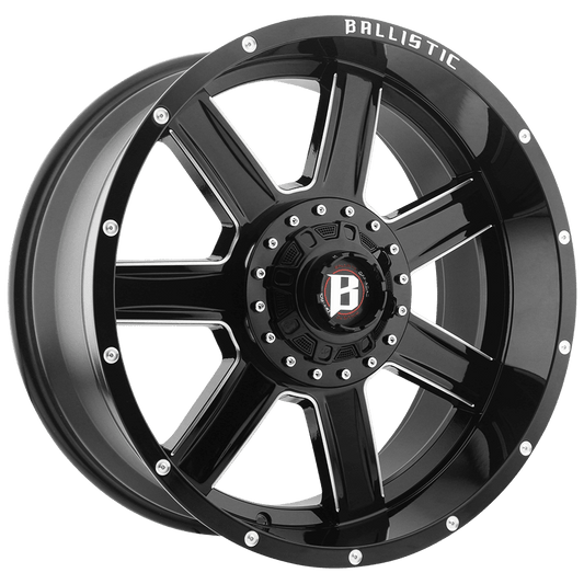 BALLISTIC 979 20X9 6X135/139.7 +00 GLOSS BLACK w/MILLED WINDOWS