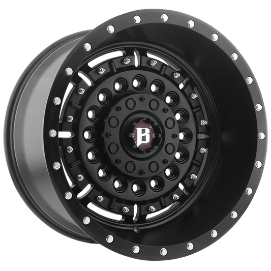 BALLISTIC 978 22X12 6X135/139.7 -50 FLAT BLACK WHEEL w/ SILVER BOLTS