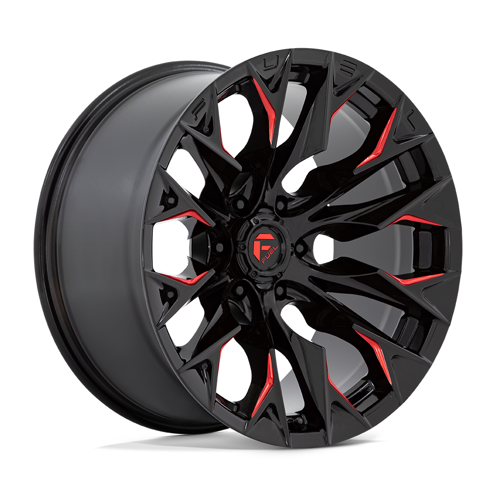 Fuel 1PC D823 FLAME 22X12 -44 6X139.7 GLOSS BLACK MILLED WITH CANDY RED
