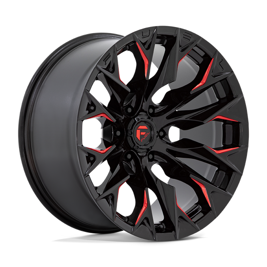 Fuel 1PC D823 FLAME 22X10 -18 6X139.7 GLOSS BLACK MILLED WITH CANDY RED