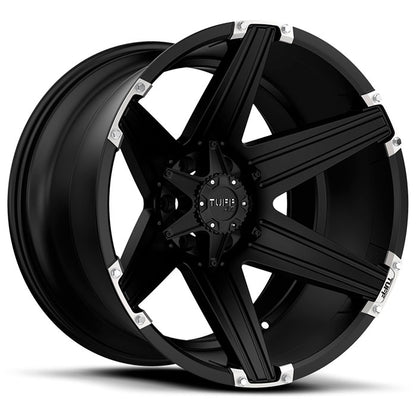 Tuff T12 22X12 -45 6X139.7/6X5.5 SATIN BLACK W/ BRUSHED INSERTS