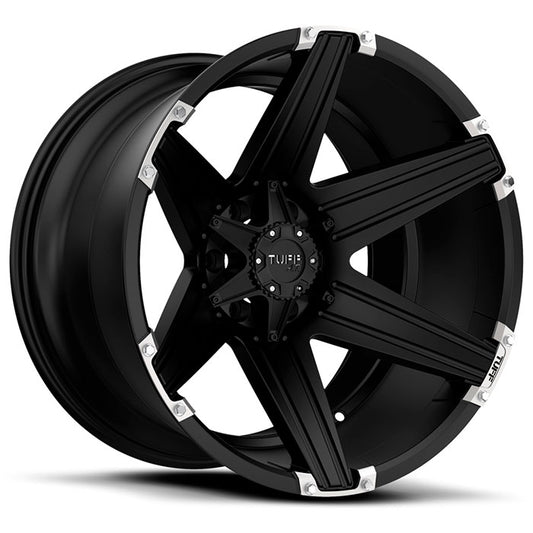 Tuff T12 22X12 -45 6X139.7/6X5.5 SATIN BLACK W/ BRUSHED INSERTS