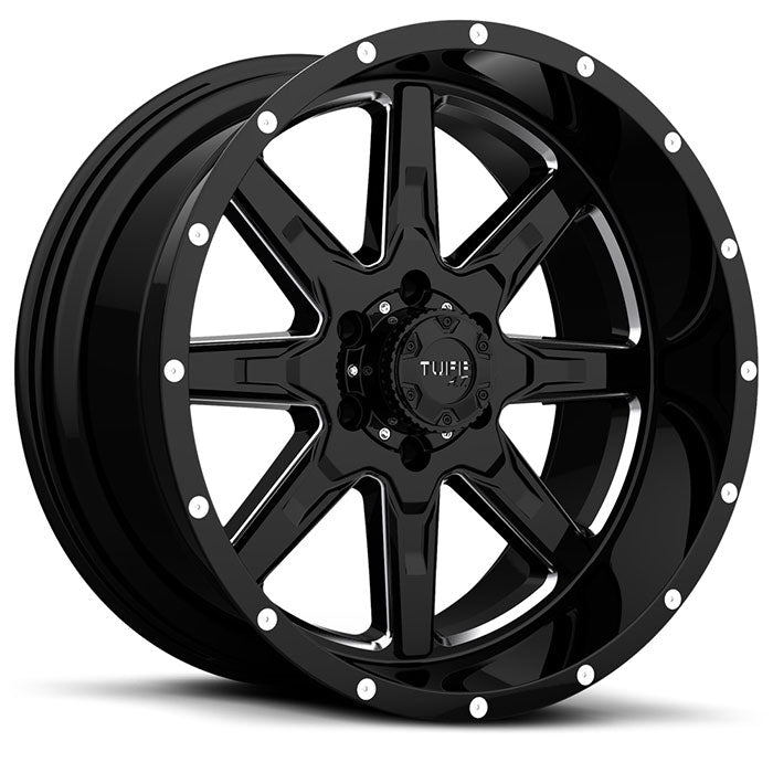 Tuff T15 18X10 -13 6X139.7/6X5.5 GLOSS BLACK W/ MILLED SPOKES