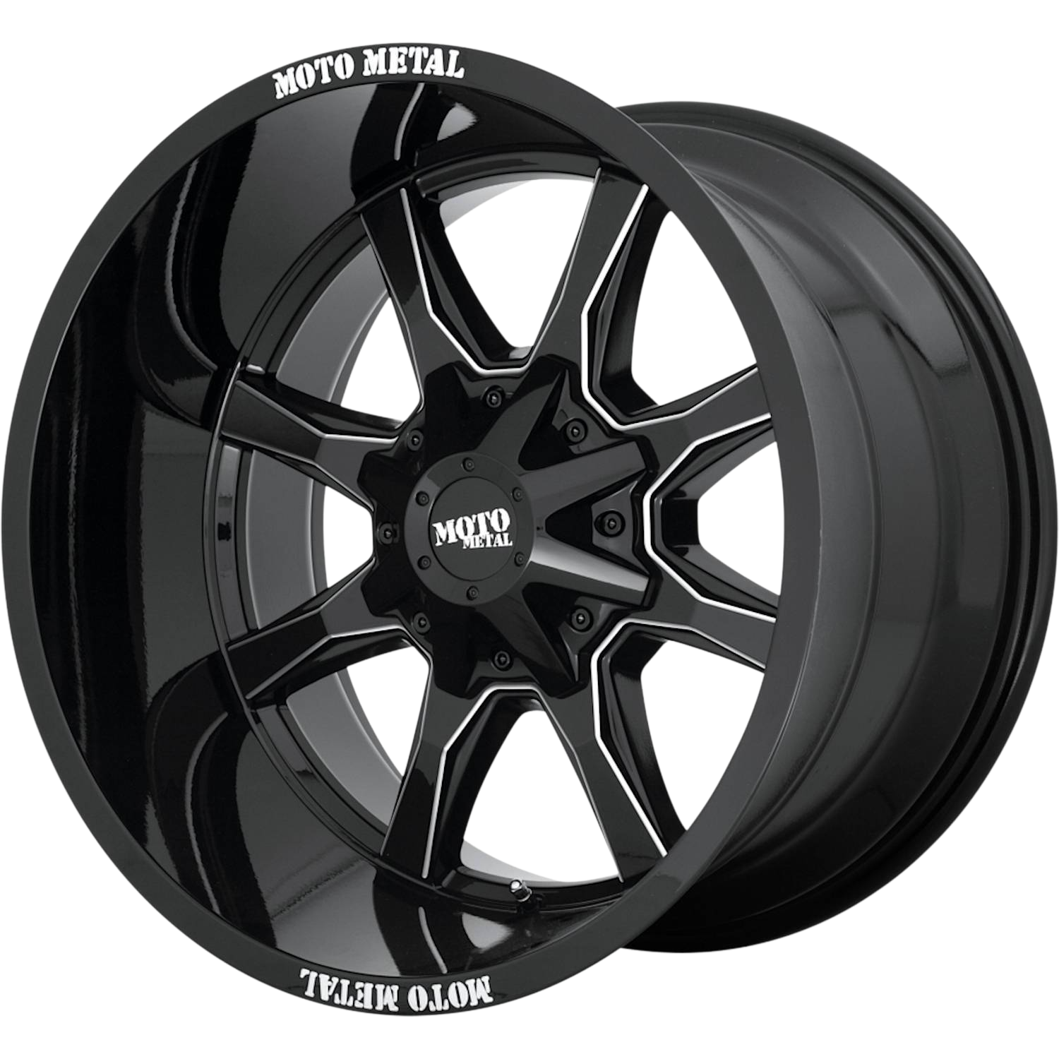 Moto Metal MO970 16X8 0 8X165.1/8X6.5 Gloss Black With Milled Spoke & Moto Metal On Lip