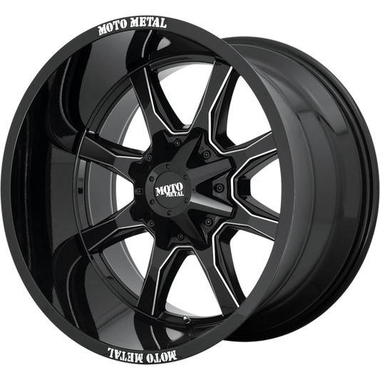 Moto Metal MO970 16X8 0 8X165.1/8X6.5 Gloss Black With Milled Spoke & Moto Metal On Lip