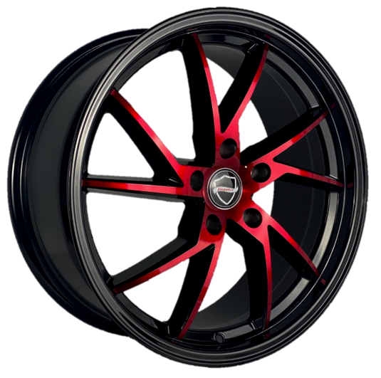 ELEGANCE SHARP 18x8 35 5x114.3 Gloss Black Candy Red Face
