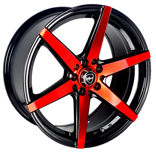 Elegant E002 17x8 35 5x100/5x114.3 Gloss Black Candy Red Face