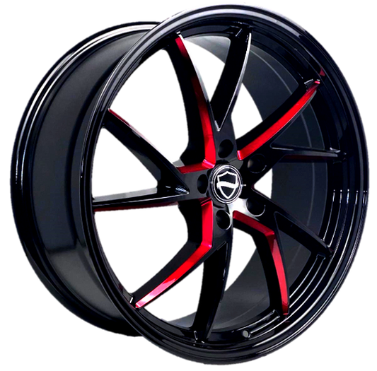 ELEGANCE SHARP 22x9 35 5x114.3 Gloss Black Candy Red Milled, Gloss Black Lip