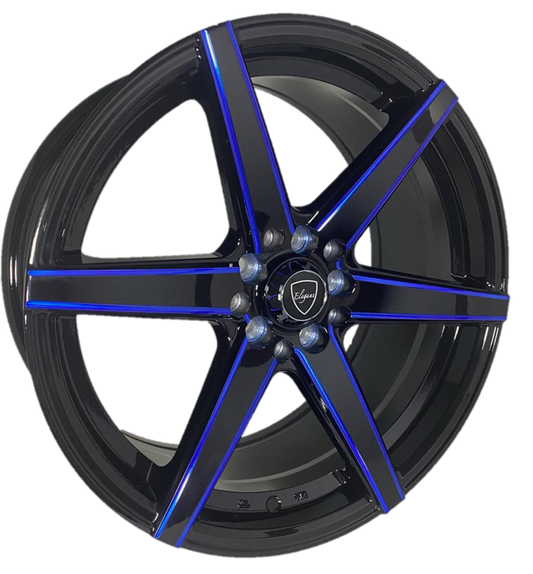 Elegant E002 17x8 35 5x100/5x114.3 Gloss Black Candy Blue Milled