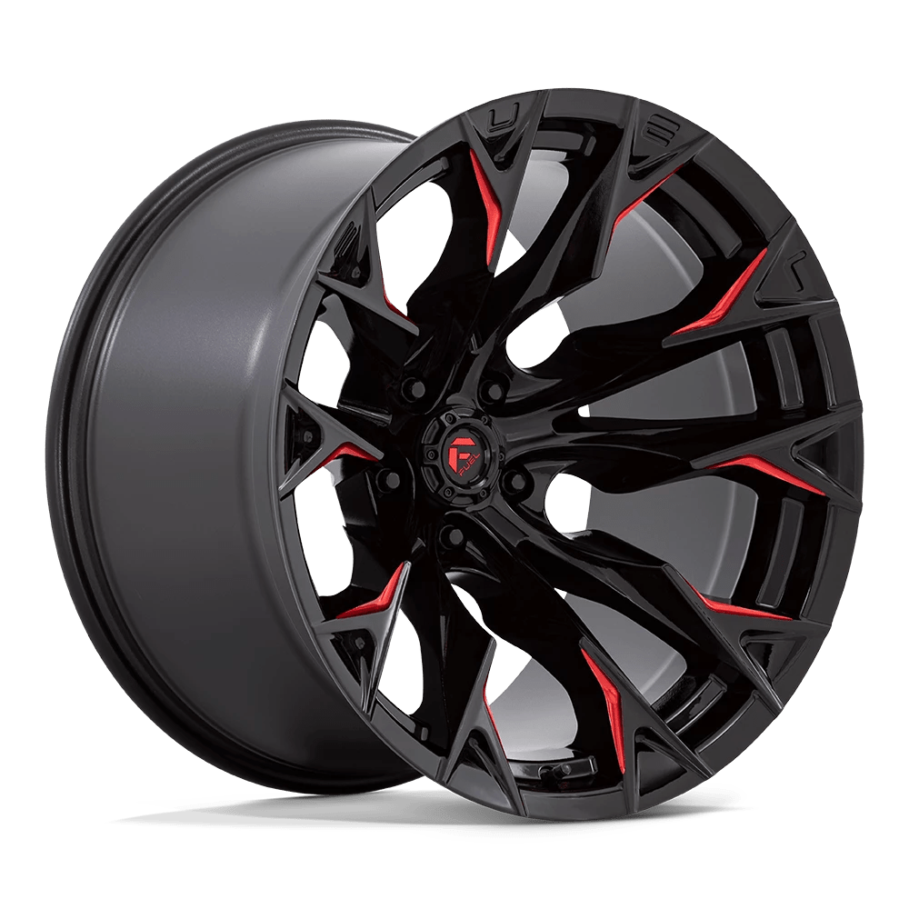 Fuel 1PC D823 FLAME 20X12 -44 5X127 GLOSS BLACK MILLED WITH CANDY RED