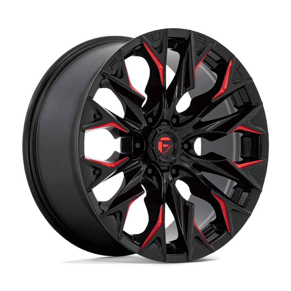 Fuel 1PC D823 FLAME 20X9 20 6X139.7 GLOSS BLACK MILLED WITH CANDY RED