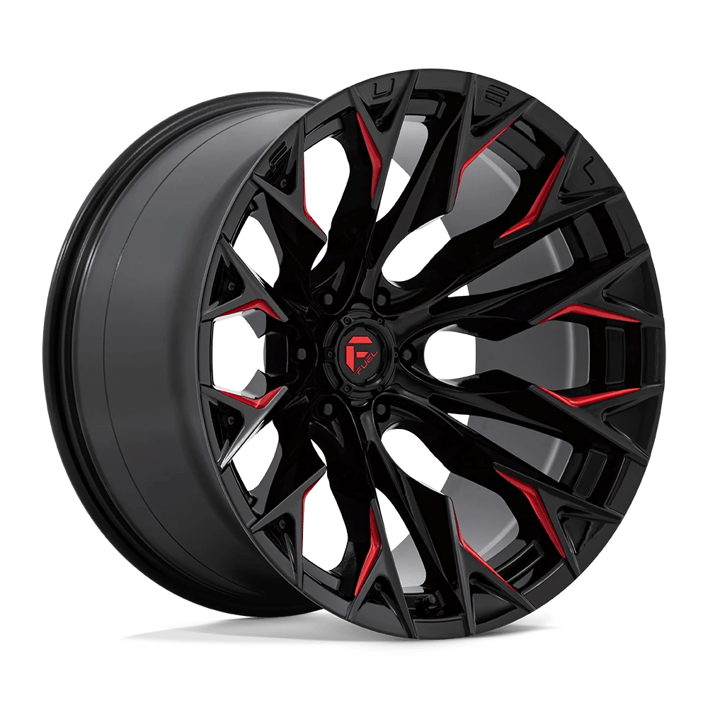 Fuel 1PC D823 FLAME 22X12 -44 6X139.7 GLOSS BLACK MILLED WITH CANDY RED