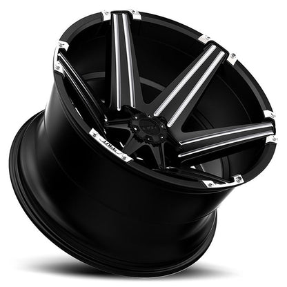 Tuff T12 17X9 0 6X139.7/6X5.5 SATIN BLACK W/ MILLED SPOKES AND BRUSHED INSERTS