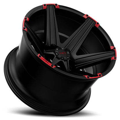 Tuff T12 20X12 -45 6X139.7/6X5.5 SATIN BLACK W/ RED INSERTS