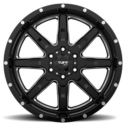 Tuff T15 18X10 -24 8X165.1/8X6.5 GLOSS BLACK W/ MILLED SPOKES