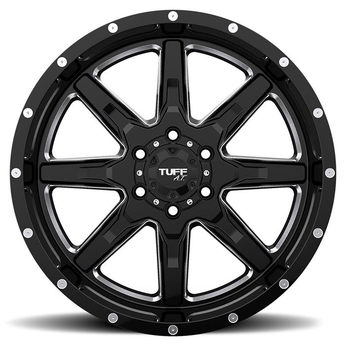Tuff T15 18X10 -13 6X139.7/6X5.5 GLOSS BLACK W/ MILLED SPOKES