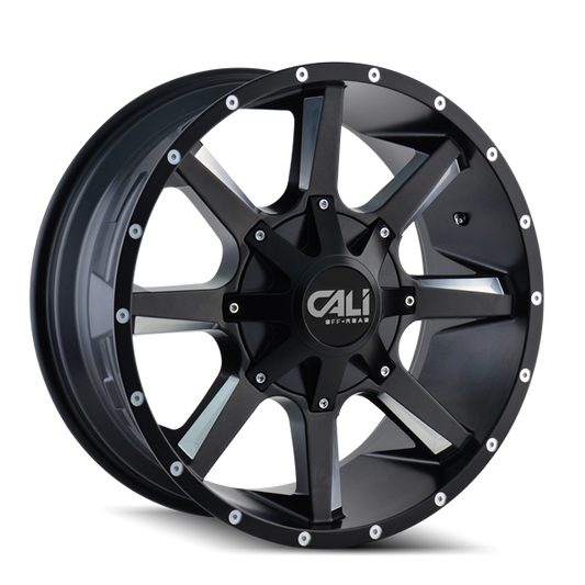 CALI OFF-ROAD BUSTED 9100 22X12 -44MM 8x180 124.1MM SATIN BLACK/MILLED SPOKES