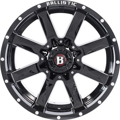BALLISTIC 959-RAGE 20X10 6X135/139.7 -19 GLOSS BLACK w/ MILLED WINDOWS