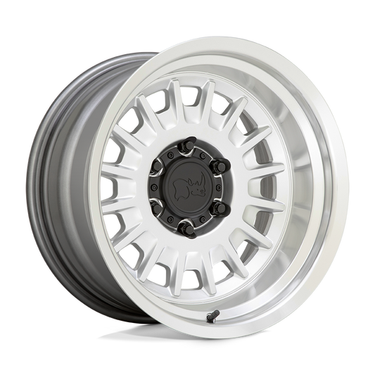 BLACK RHINO ALISO 17X8 0 6X139.7 GLOSS SILVER WITH MIRROR CUT FACE & LIP