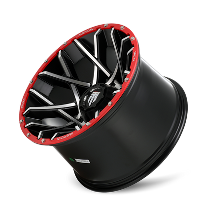 AMERICAN TRUXX GRIDLOCK AT1901 20x12 -44 8x180 BLACK/MACHINED/RED BEADLOCK
