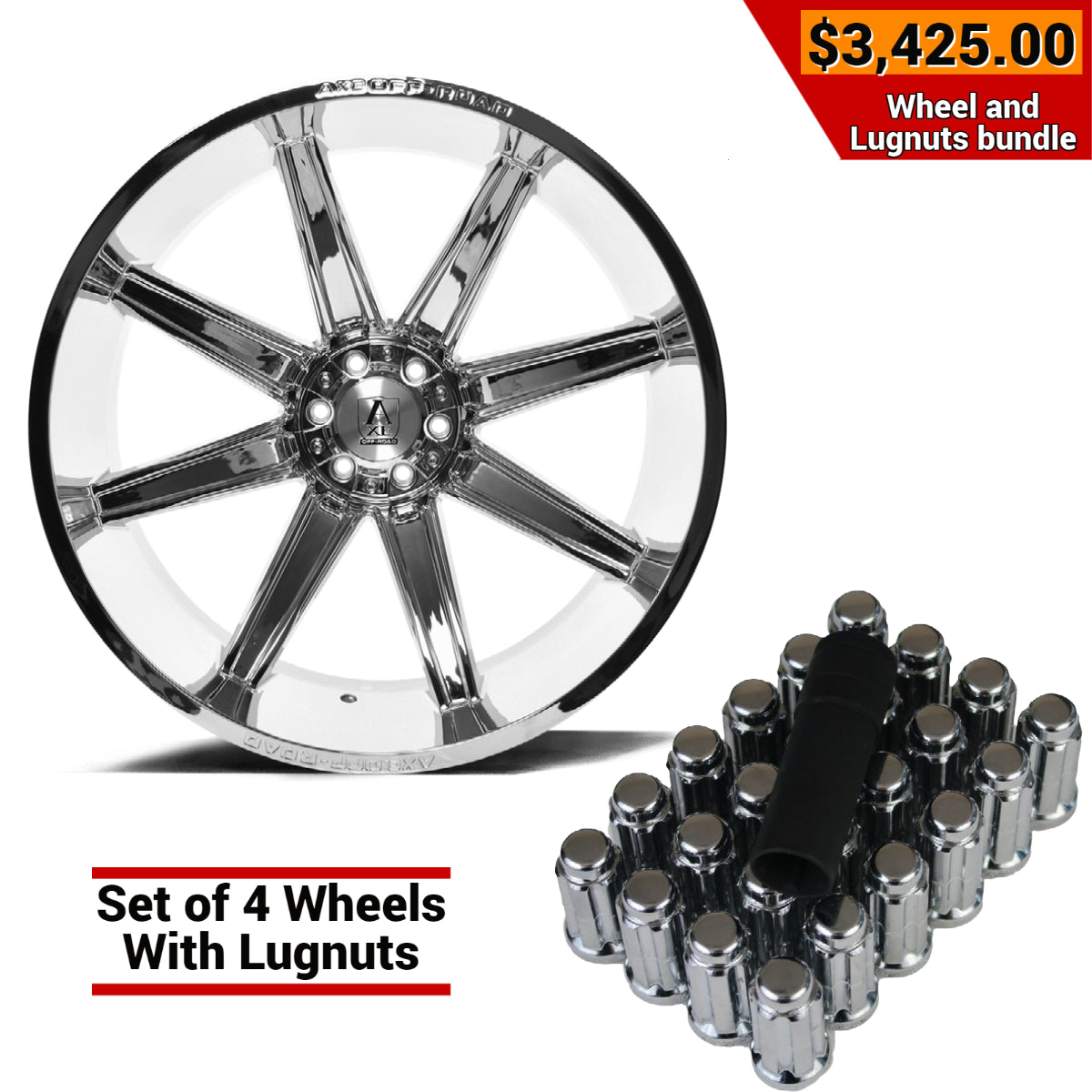 AXE Artemis 26x14 -76 6x135/6x139.7 (6x5.5) Chrome & Lug nuts kit