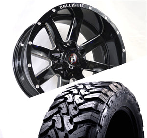 Ballistic 959 20x12 ET-44 6x135/6x139.7(6x5.5) Gloss Black Milled (Wheel and Tire Package)