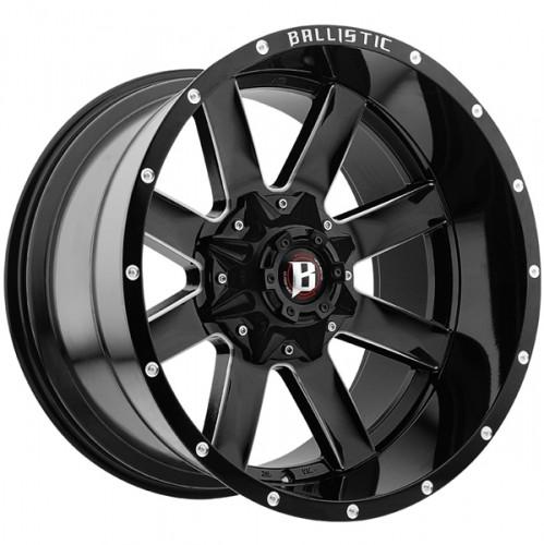 Ballistic 959 Rage 24x12 -50 5x127 (5x5)/139.7 (5x5.5) Gloss Black Milled