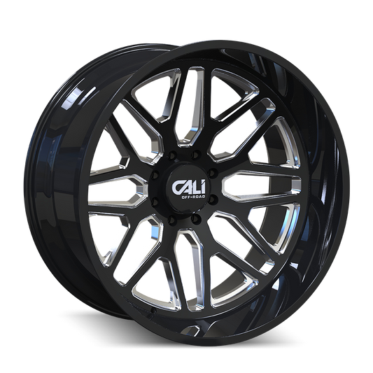CALI OFF-ROAD INVADER 9115 28X12 -44MM 6x135 87.1MM GLOSS BLACK/MILLED SPOKES