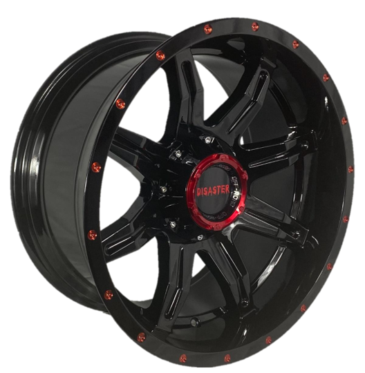 Offroad Disaster D02 20x10 -12 6x135/6x139.7 Gloss Black Candy Red Milled
