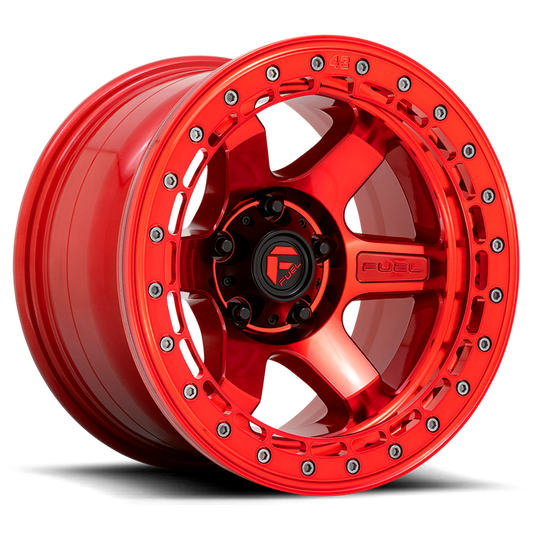 Fuel 1PC D123 BLOCK BEADLOCK 17X9 -15 6X139.7/6X5.5 Candy Red With Candy Red Ring