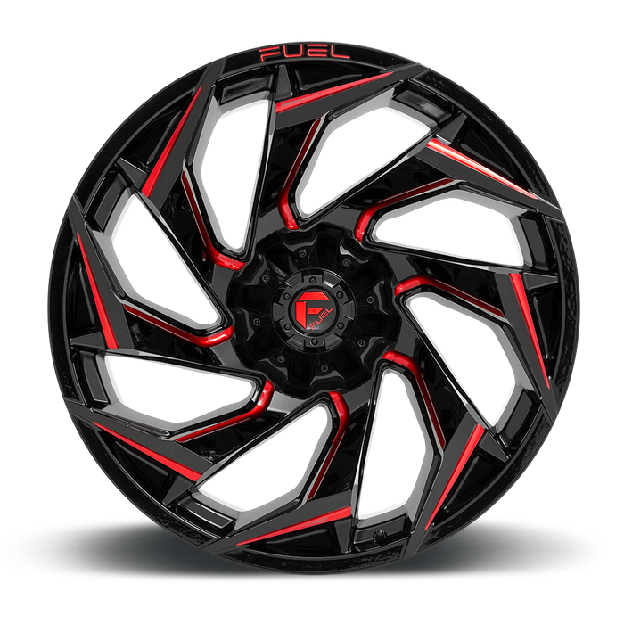 Fuel 1PC D755 REACTION 24X12 -44 8X165.1/8X6.5 Gloss Black Milled With Red Tint