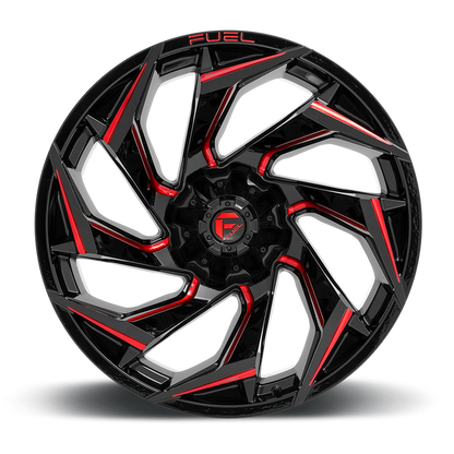Fuel 1PC D755 REACTION 24X12 -44 6X135/6X5.3/6X139.7/6X5.5 Gloss Black Milled With Red Tint