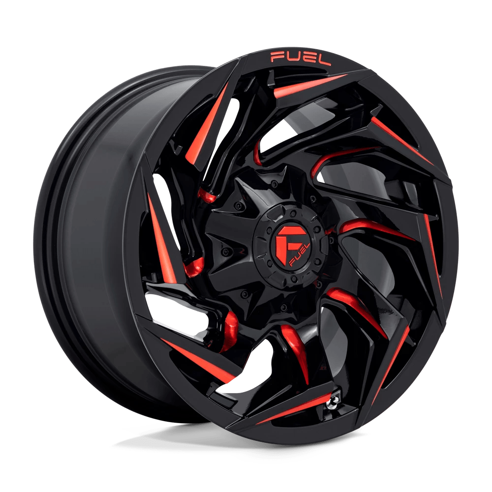 Fuel 1PC D755 REACTION 15X8 -12 5X139.7/5X5.5 Gloss Black Milled With Red Tint