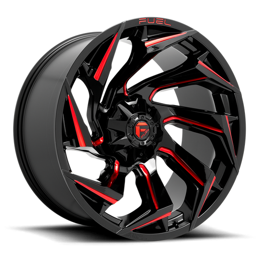 Fuel 1PC D755 REACTION 24X12 -44 8X180/8X7.1 Gloss Black Milled With Red Tint