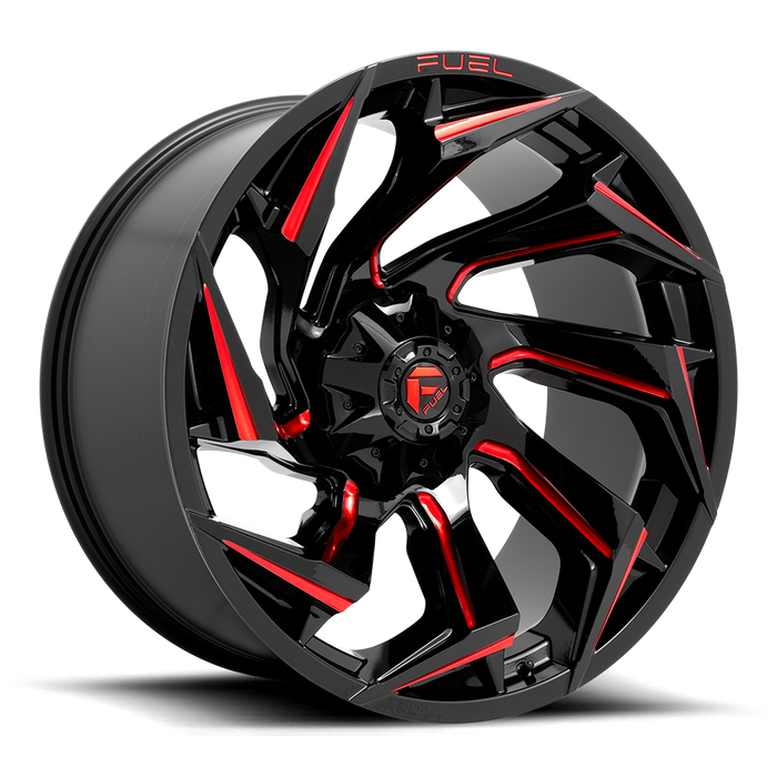 Fuel 1PC D755 REACTION 24X12 -44 5X127/5X139.7/5X5.0/5.5 Gloss Black Milled With Red Tint