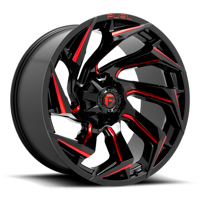 Fuel 1PC D755 REACTION 24X12 -44 6X135/6X5.3/6X139.7/6X5.5 Gloss Black Milled With Red Tint