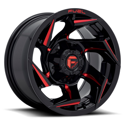 Fuel 1PC D755 REACTION 15X8 -18 5X139.7/5X5.5 Gloss Black Milled With Red Tint