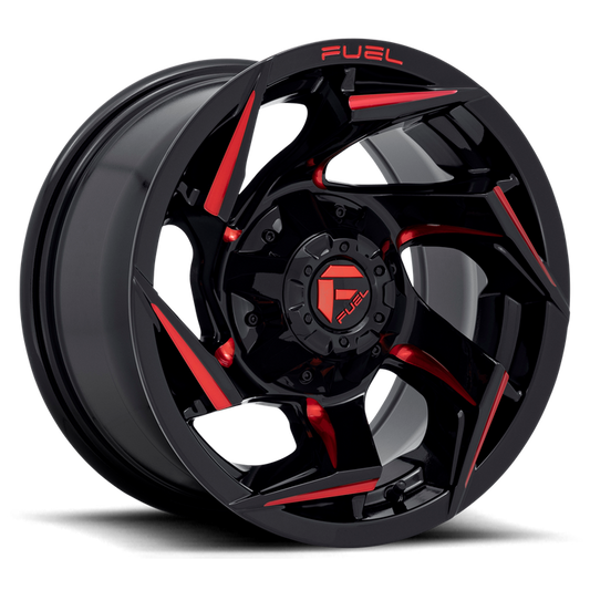 Fuel 1PC D755 REACTION 15X8 -18 5X139.7/5X5.5 Gloss Black Milled With Red Tint