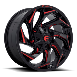 Fuel 1PC D755 REACTION 20X9 20 5X114.3/5X127/5X4.5/5.0 Gloss Black Milled With Red Tint