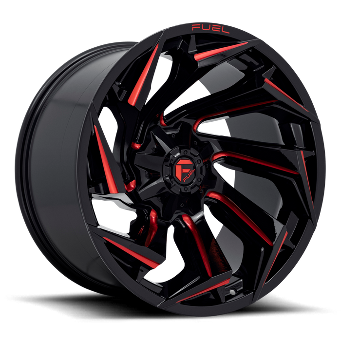 Fuel 1PC D755 REACTION 22X12 -44 8X170/8X6.7 Gloss Black Milled With Red Tint