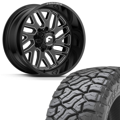 SET OF 4 FORGIATO FLOW TERRA 004 24x12 6x139.7(6x5.5) -44 OFFROAD BLACK/MILLED (Wheel and Tire Package)