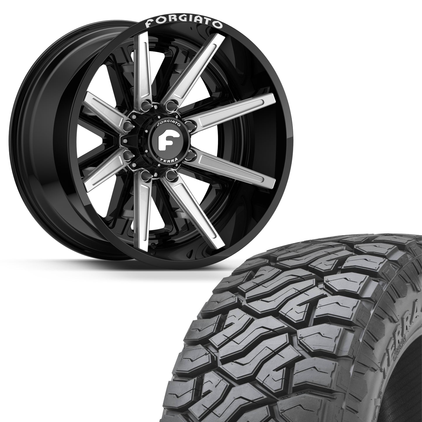 4X FORGIATO FLOW TERRA 005 24x14 -76 6x139.7 WITH 35X12.50R24 VENOM POWER RT