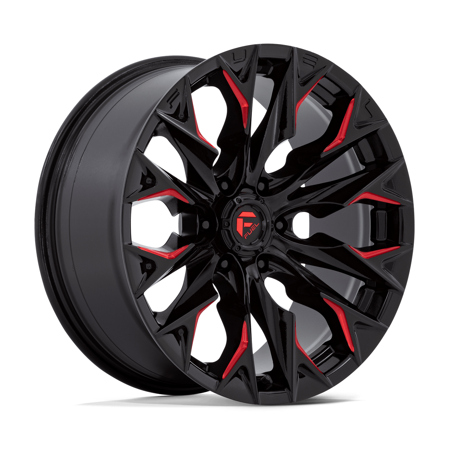 FUEL 1PC D823 FLAME 20X9 1 6X139.7 GLOSS BLACK MILLED WITH CANDY RED