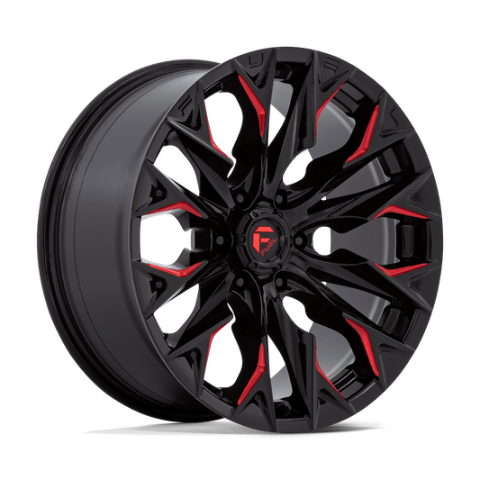 FUEL 1PC D823 FLAME 20X9 1 6X139.7 GLOSS BLACK MILLED WITH CANDY RED