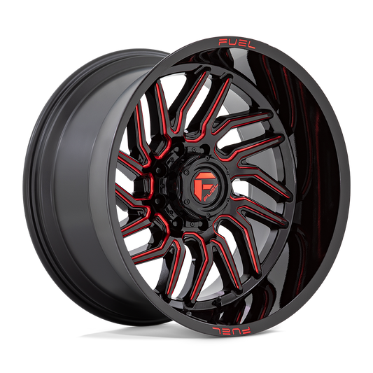 FUEL 1PC D808 HURRICANE 20X10 -18 8X180/8X7.1 GLOSS BLACK MILLED RED TINT