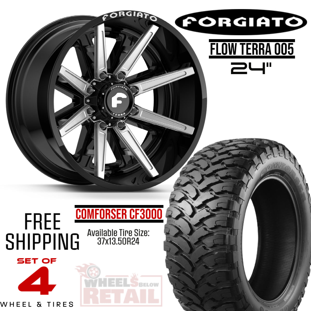 SET OF 4 FORGIATO FLOW TERRA 005 24-INCH PACKAGE FOR FORD F250