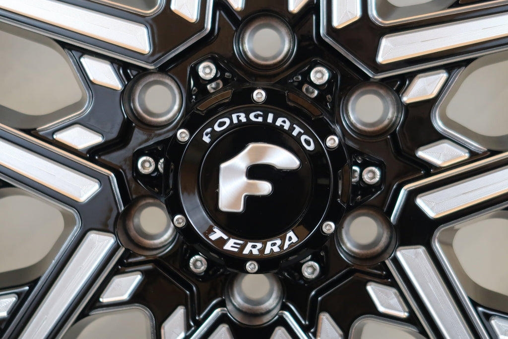 SET OF FORGIATO FLOW TERRA 003 22x12 -44 6x5.5 (6x139.7) GLOSS BLACK MILLED - Wheels | Rims