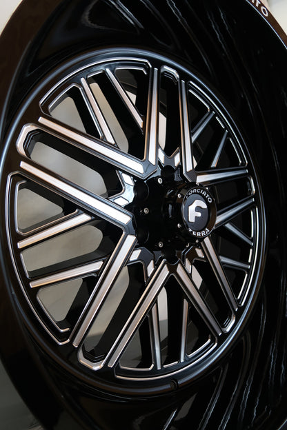 SET OF FORGIATO FLOW TERRA 003 22x12 -44 6x5.5 (6x139.7) GLOSS BLACK MILLED - Wheels | Rims